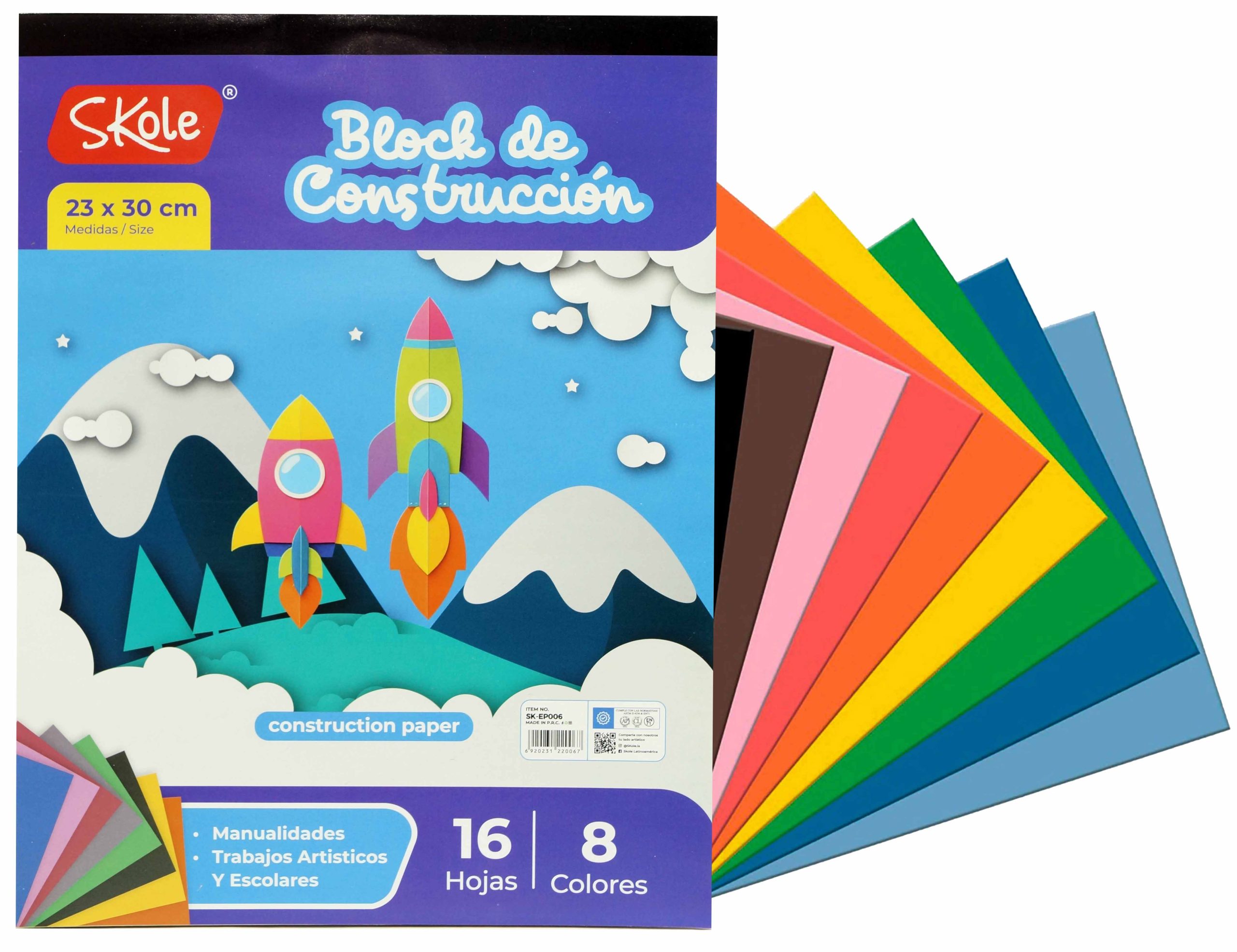 PAPEL CONSTRUCCIÓN 8 COLORES 23X30CM (16 HOJAS)
