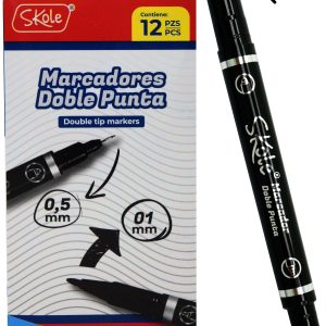 PLUMÓN DOBLE PUNTA NEGRO (12 PZAS)